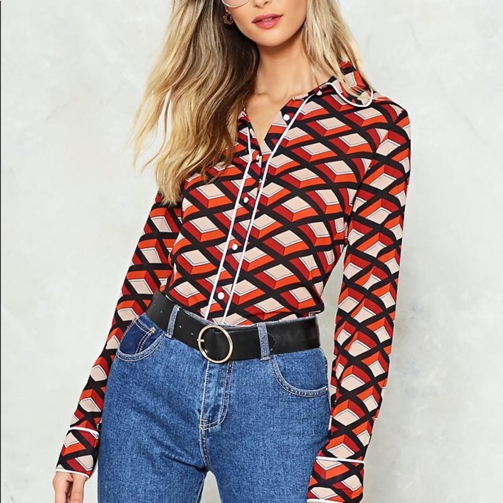 Nasty gal printed button down - small